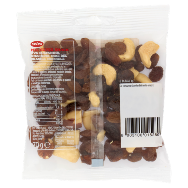 Selex Mix Super Snack Frutta Secca Sgusciata e Frutta Disidratata 70 g