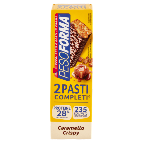 Pesoforma Barrette 2 Pasti, sostitutive del pasto, gusto Caramello Crispy, 235 kcal a pasto, 2 x 60g