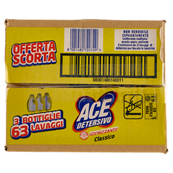 Ace Detersivo Igienizzante Classico 3 x 21 Lavaggi 3 x 1050 ml