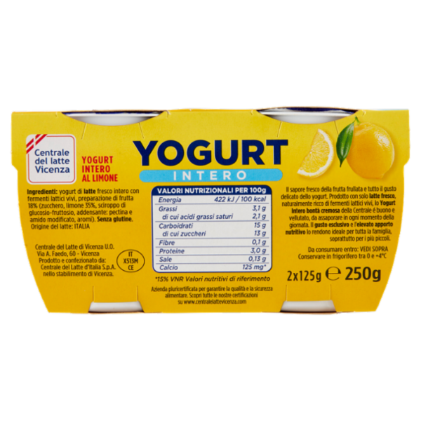 Centrale del latte Vicenza Yogurt Intero Frutta Frullata Limone 2 x 125 g