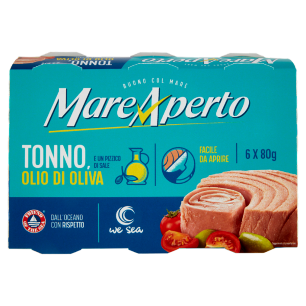 Mare Aperto Tonno, Olio di Oliva e un Pizzico di Sale 6 x 80 g
