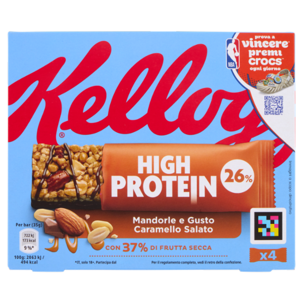 Kellogg's High Protein 26% Mandorle e Gusto Caramello Salato 4 x 35 g
