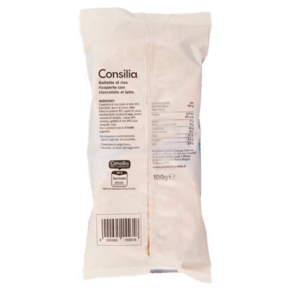 Consilia Gallette di Riso Ricoperte di Cioccolato al Latte 100 g