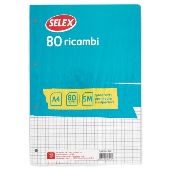 Selex Ricambio Bianco Quaxima Formato A4 80 Fogli 80 g Quadretti 5 mm