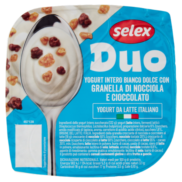 Selex Duo Yogurt Intero Bianco Dolce con Granella di Nocciole e Cioccolato 150 g