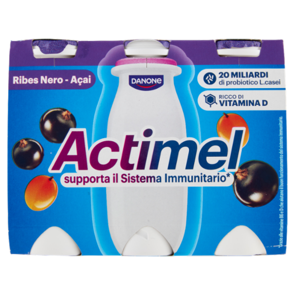 ACTIMEL, Yogurt da Bere con Vit B6 e D per il Sistema Immunitario, gusto Ribes Nero-Acai, 6X100G