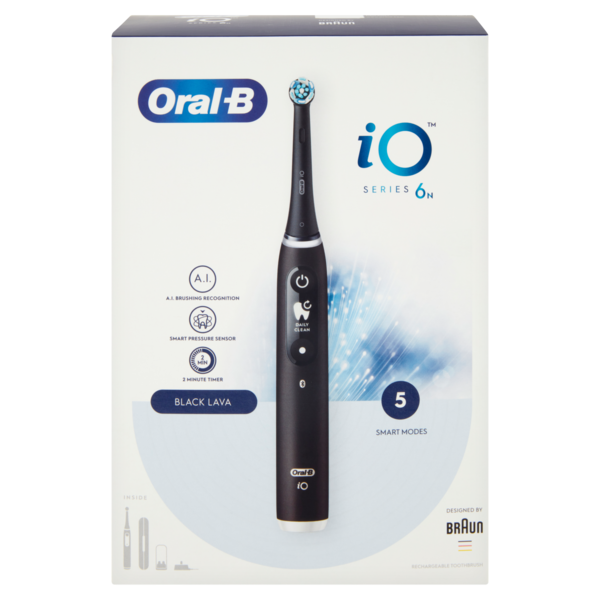 Oral-B iO-6N Spazzolino Elettrico Denti Ricaricabile Nero Lava con Custodia da Viaggio