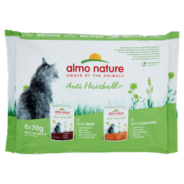almo nature Anti Hairball Adult & Mature Cat con Manzo - con Pollo 6 x 70 g