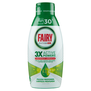 Fairy Gel Lavastoviglie Platinum Pulizia Profonda, Detersivo Piatti Profumo Limone 30 Lavaggi 600 Ml