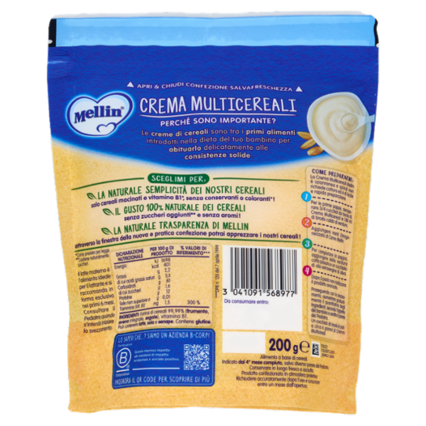 MELLIN Crema Multicereali, Confezione Apri&Chiudi, dall'inizio dello Svezzamento, 200g