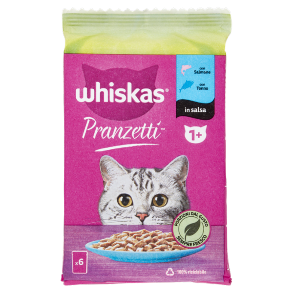Whiskas Pranzetti Cibo Umido Gatto con Salmone e Tonno in Salsa 6 x 50 g