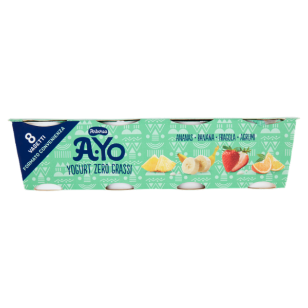 Arborea A-Yo Yogurt Zero Grassi Ananas, Banana, Fragola, Agrumi 8 x 125 g