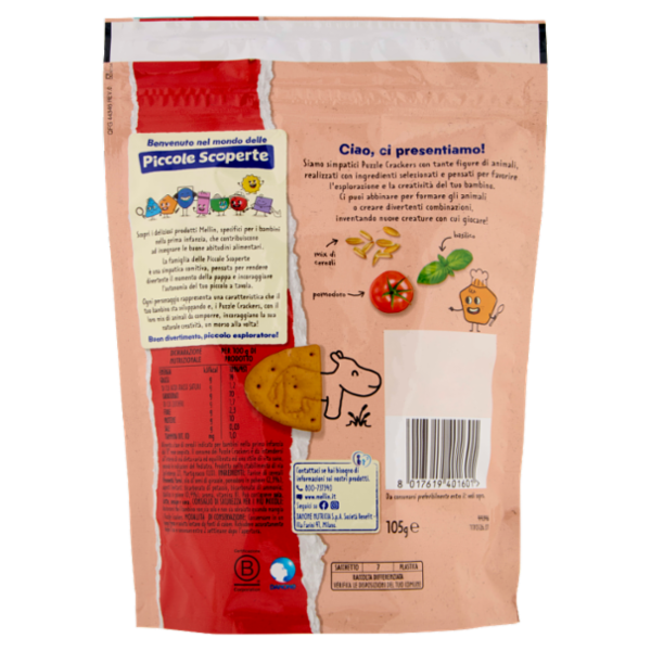MELLIN Puzzle Crackers, Pomodoro e Basilico, Senza Sale e Zuccheri, adatto dai 15 mesi, 105g
