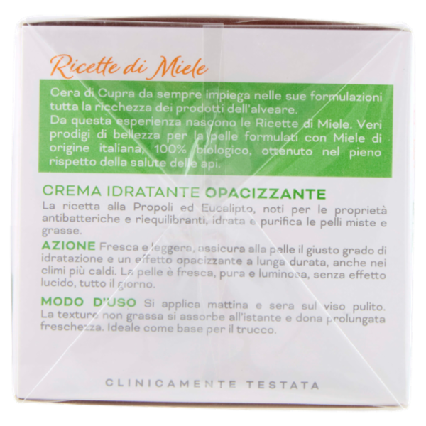 Cera di Cupra Ricette di Miele Crema Idratante Opacizzante Pelli Miste o Grasse 50 ml