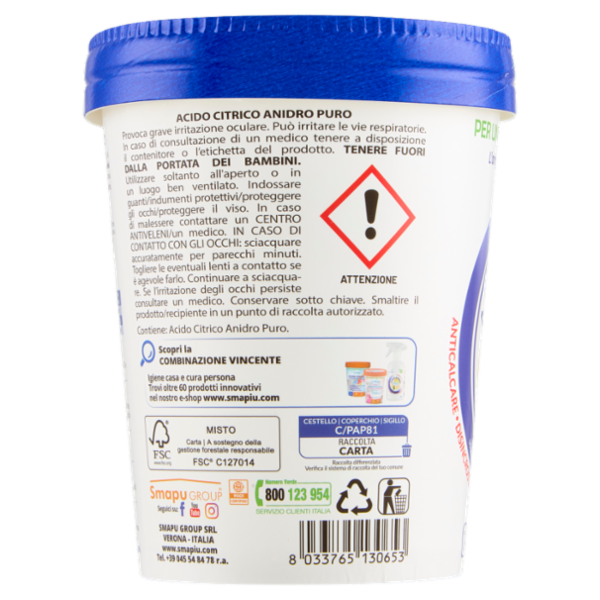 Smapiù Acido Citrico Anidro Puro 500 g