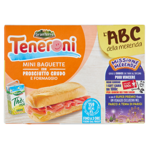 Teneroni l'ABC della merenda Mini Baguette con Prosciutto Crudo e Formaggio