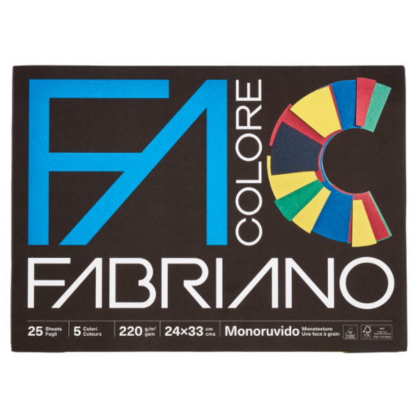 Fabriano Colore 220 g/m² 24x33 cm Monoruvido 5 Colori 25 Fogli