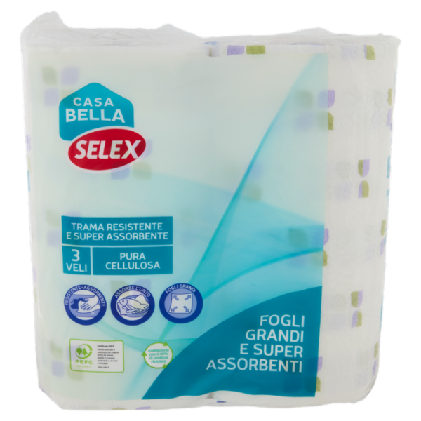 Selex Casa Bella Asciugatutto 3 Veli Maxi Fogli Super Assorbenti 2 rotoli