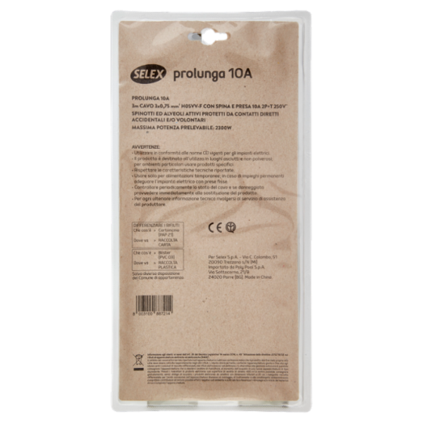 Selex Prolunga Spina 10A + Presa 10A(Ita) Bianco 3 m