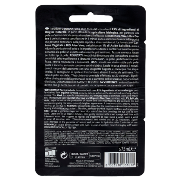 Geomar Maschera Viso 5 minuti Ultra Detox 2 x 7,5 mL