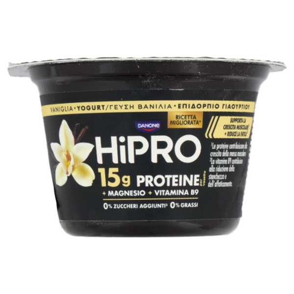 HiPRO Yogurt, 15g Proteine,0% grassi, gusto Vaniglia,con Magnesio&Vit B9,basso in lattosio,160g