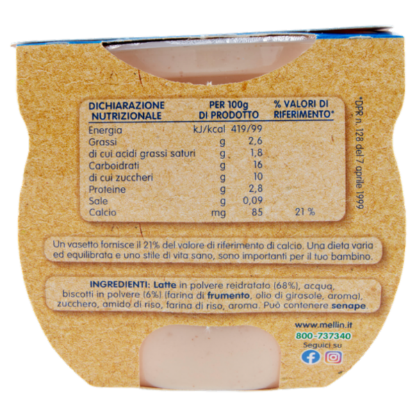 MELLIN Merenda Latte e Biscotto al cucchiaio 2 x 100 g