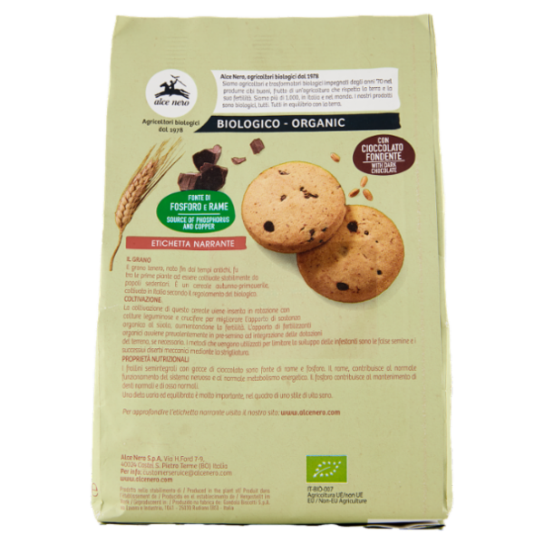 alce nero Frollini Semintegrali con Gocce di Cioccolato 250 g