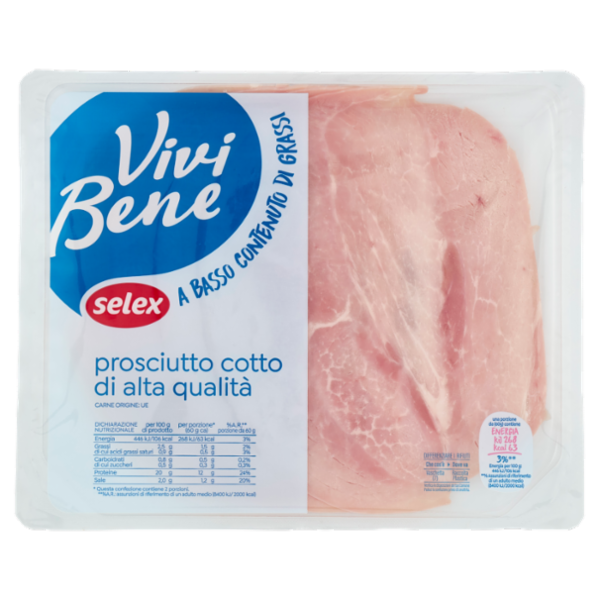 Selex Vivi Bene Prosciutto Cotto di Alta Qualità a Basso Contenuto di Grassi a Fette 120 g