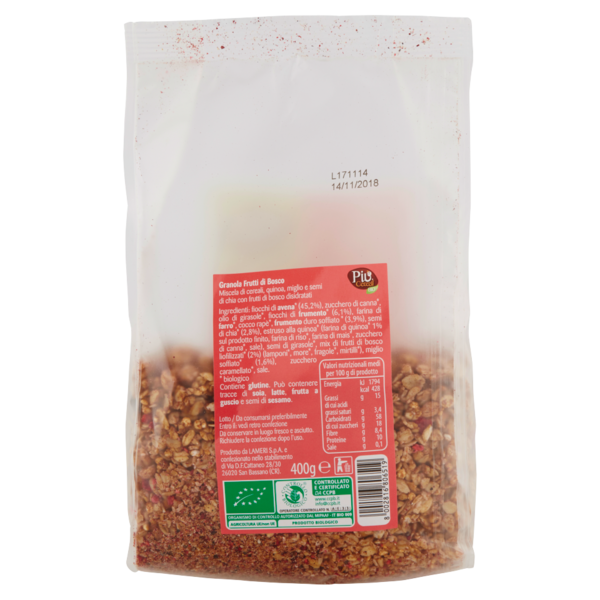 Più Cerali Bio Granola Frutti di Bosco 400 g