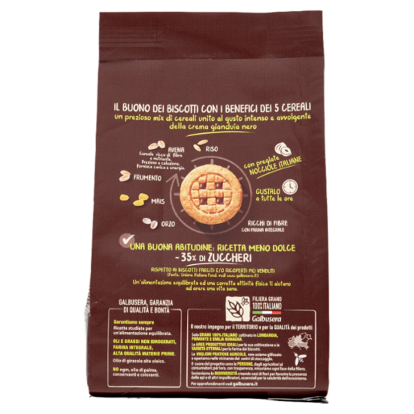 Galbusera Cereali G Integrali Farciti con Crema Gianduia Nero 250 g