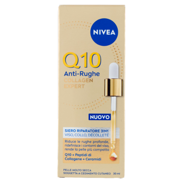 Nivea Q10 Anti-Rughe Collagen Expert Siero Riparatore 3in1 Viso, Collo, Décolleté 30 ml