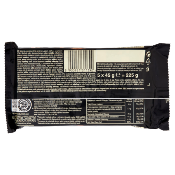 Mars Snack con Caramello Ricoperta al Cioccolato, Multipack da 5 x 45 g