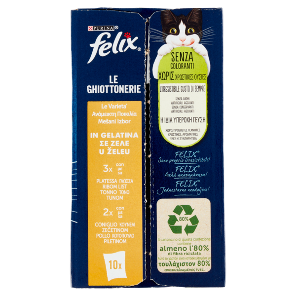 FELIX Le Ghiottonerie le Varietà in Gelatina (Platessa/Tonno & Coniglio/Pollo) 10 x 85 g