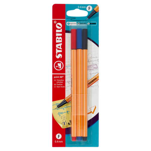 STABILO point 88 penna fineliner nero/blu/rosso - blister da 3 pz.
