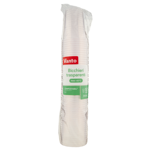 Vanto Bicchieri in PLA Trasparenti e Compostabili 350 cc 50 pezzi