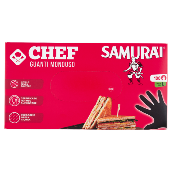 Samurài Chef Guanti Monouso Taglia L Nitrile Senza Polvere 100 pz
