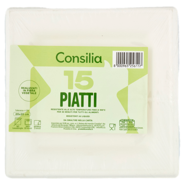 Consilia Piatti Quadrati in Fibra Vegetale Bianchi 20x20 cm 15 pezzi