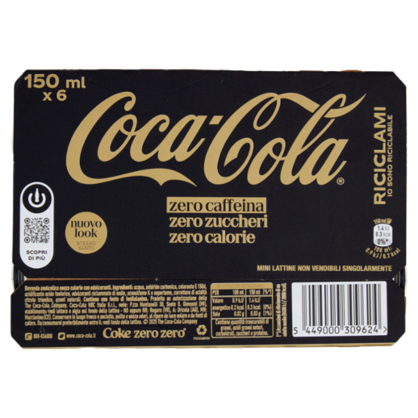 Coca-Cola Zero Caffeina Zero Zuccheri Minican 6 X 15cl