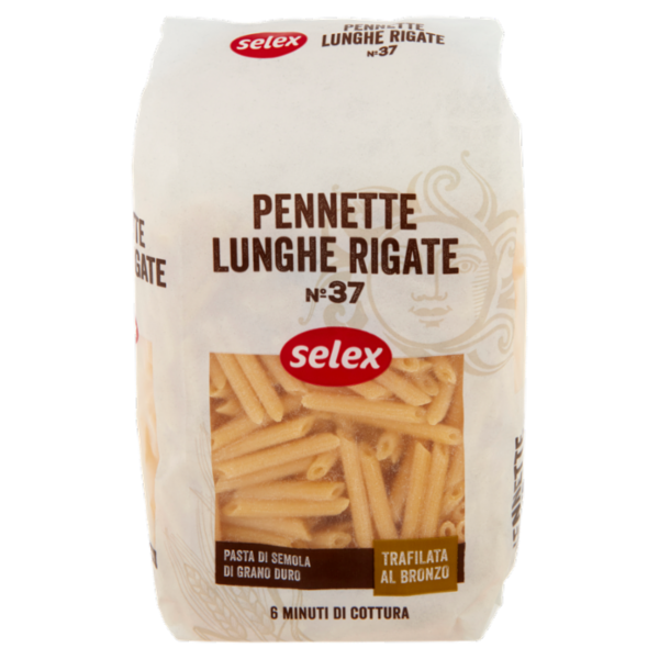 Selex Pasta di Semola Trafilata al Bronzo Pennette Lunghe Rigate 500 g