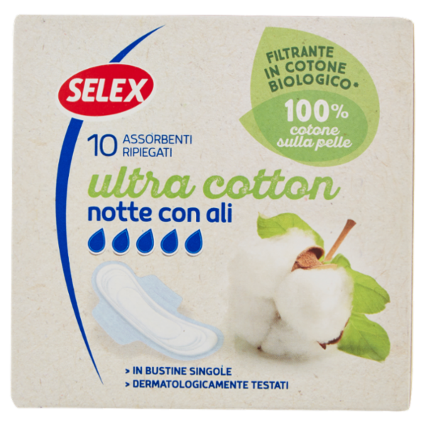 Selex Assorbenti Notte con Ali in Cotone Biologico in Bustine Singole 10 pezzi