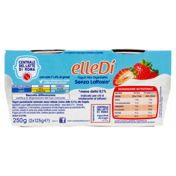 Centrale del Latte di Roma elleDì Yogurt Alta Digeribilità Senza Lattosio* Fragola 2 x 125 g