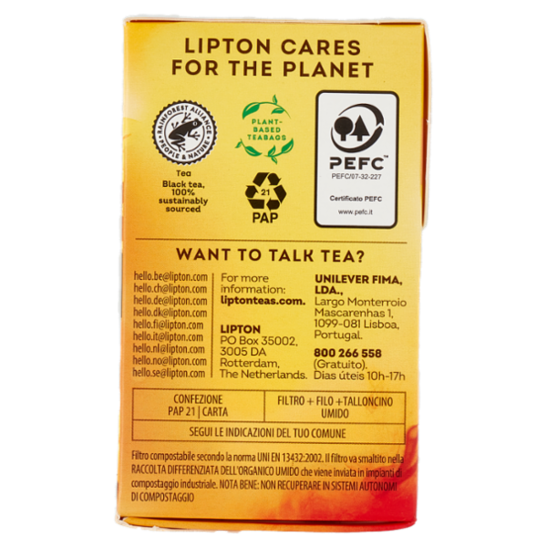 Lipton Peach Mango Tè Nero con Pesche dalla Grecia 20 Pyramid Teabags 34 g