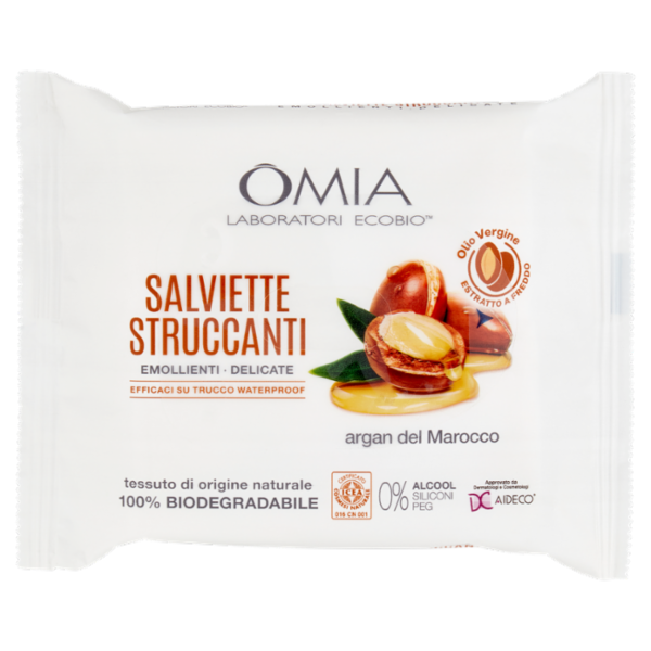 Omia Laboratori Ecobio Salviette Struccanti Emollienti - Delicate argan del Marocco 20 pz