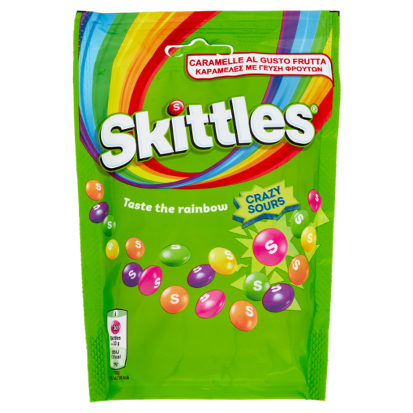 Skittles Crazy Sours, Caramelle Frizzanti Assortite al Gusto Frutta 136g