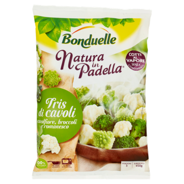 Bonduelle Natura in Padella Tris di cavoli cavolfiore, broccoli e romanesco Surgelato 450 g