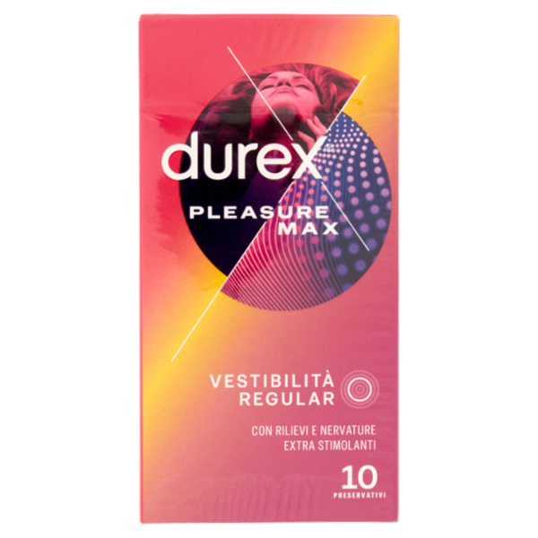 Durex Preservativi Pleasuremax Lubrificati con Rilievi e Nervature Esterne, 10 Profilattici