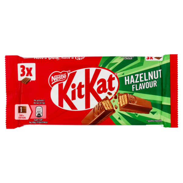 KITKAT Hazelnut Wafer ricoperto di Cioccolato al Latte al gusto Nocciola 3 Snack da 41,5g