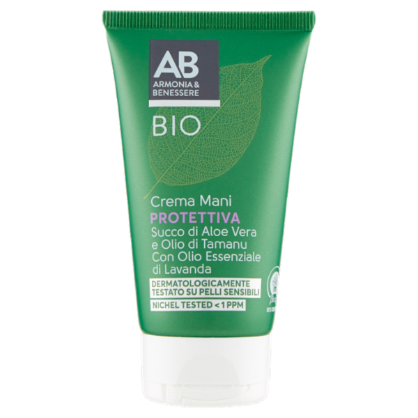 Armonia & Benessere Crema Mani Protettiva Bio con Succo Aloe, Olio Tamanu e Olio Lavanda 75 ml