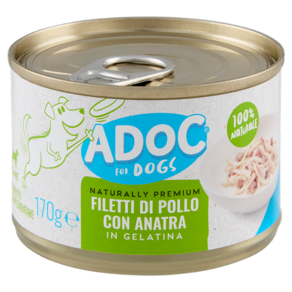 ADoC For Dogs Naturally Premium Filetti di Pollo con Anatra in Gelatina 170 g