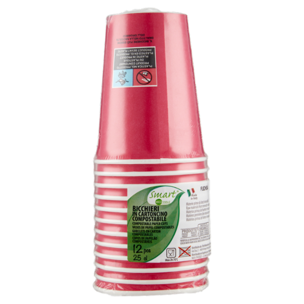 Smart Ecotable Bicchieri in Cartoncino Compostabile Fuchsia 12 pz